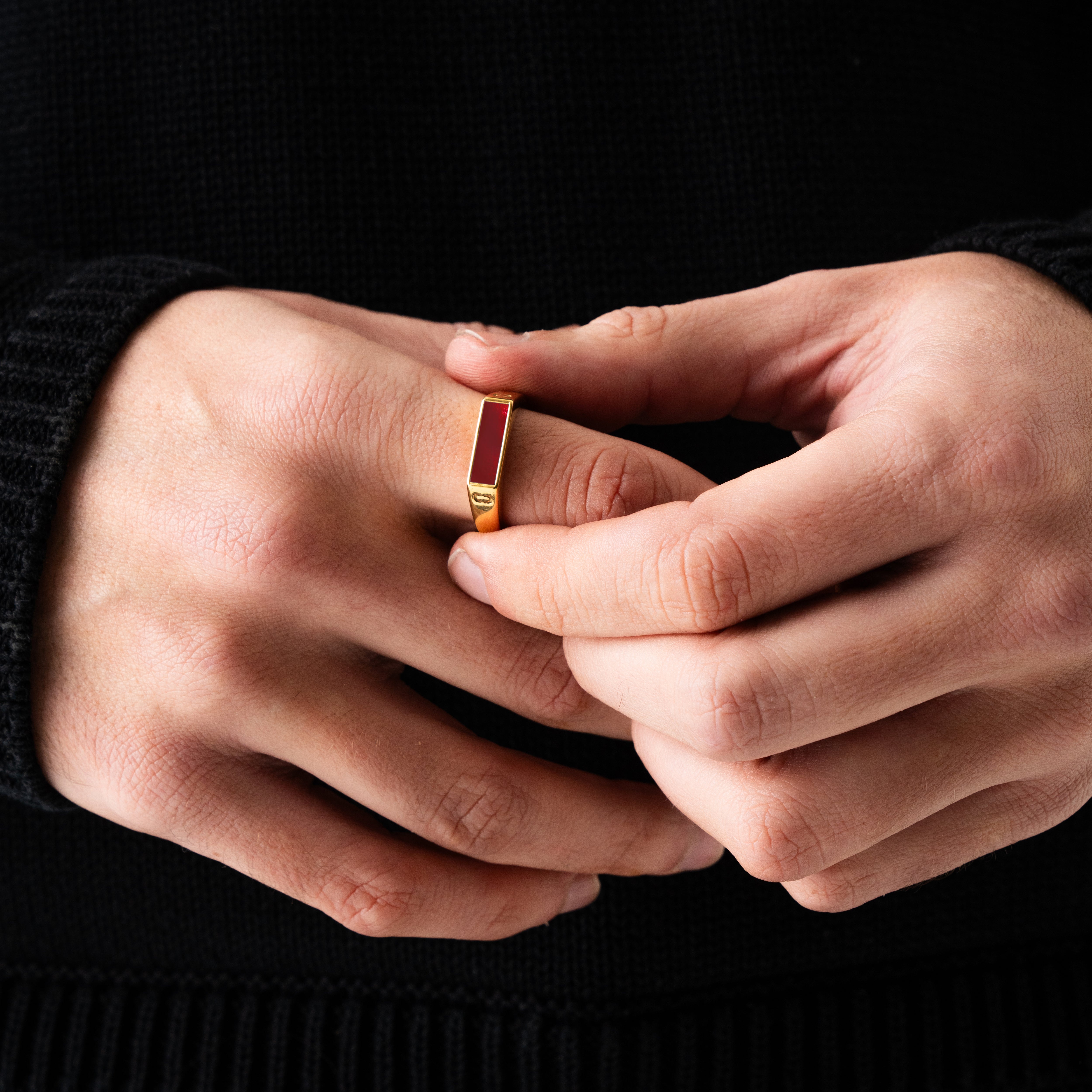 Red Rectangle Stone Signet Ring (Gold)