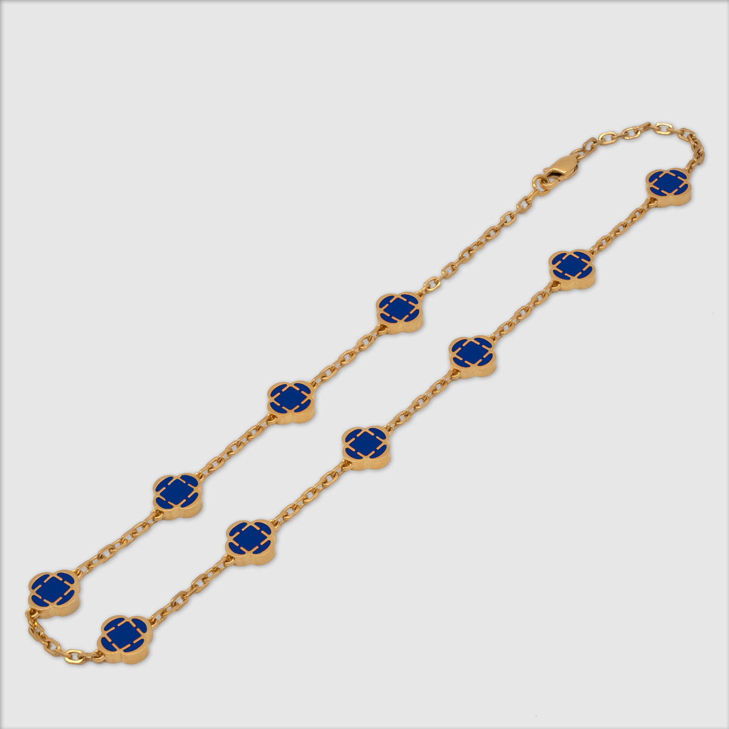 Blue Clover Stone Necklace (Gold)