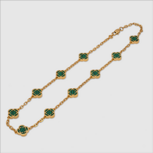 Collar de Piedra de Trébol de Malaquita (Oro)