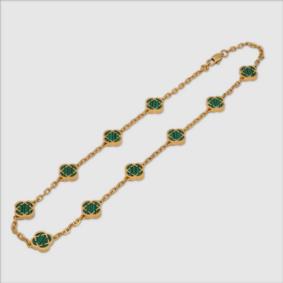 Collier en pierre de trèfle malachite (or)