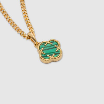 Pendentif en pierre de trèfle malachite (or)