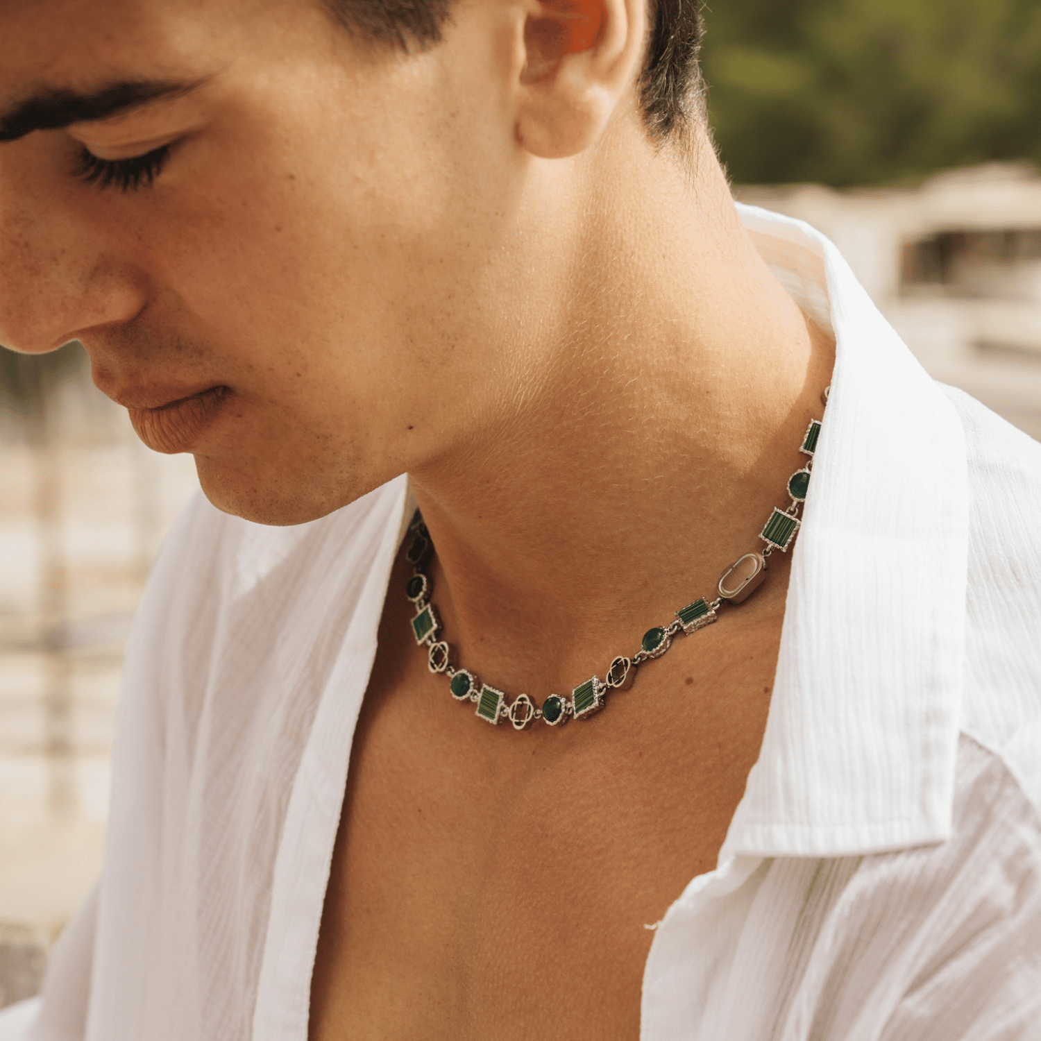 【CRAFTD London】GREEN QUARTZ GEMSTONE NECKLACE (2色) ♪ Green Quartz Gemstone Necklace (Silver)