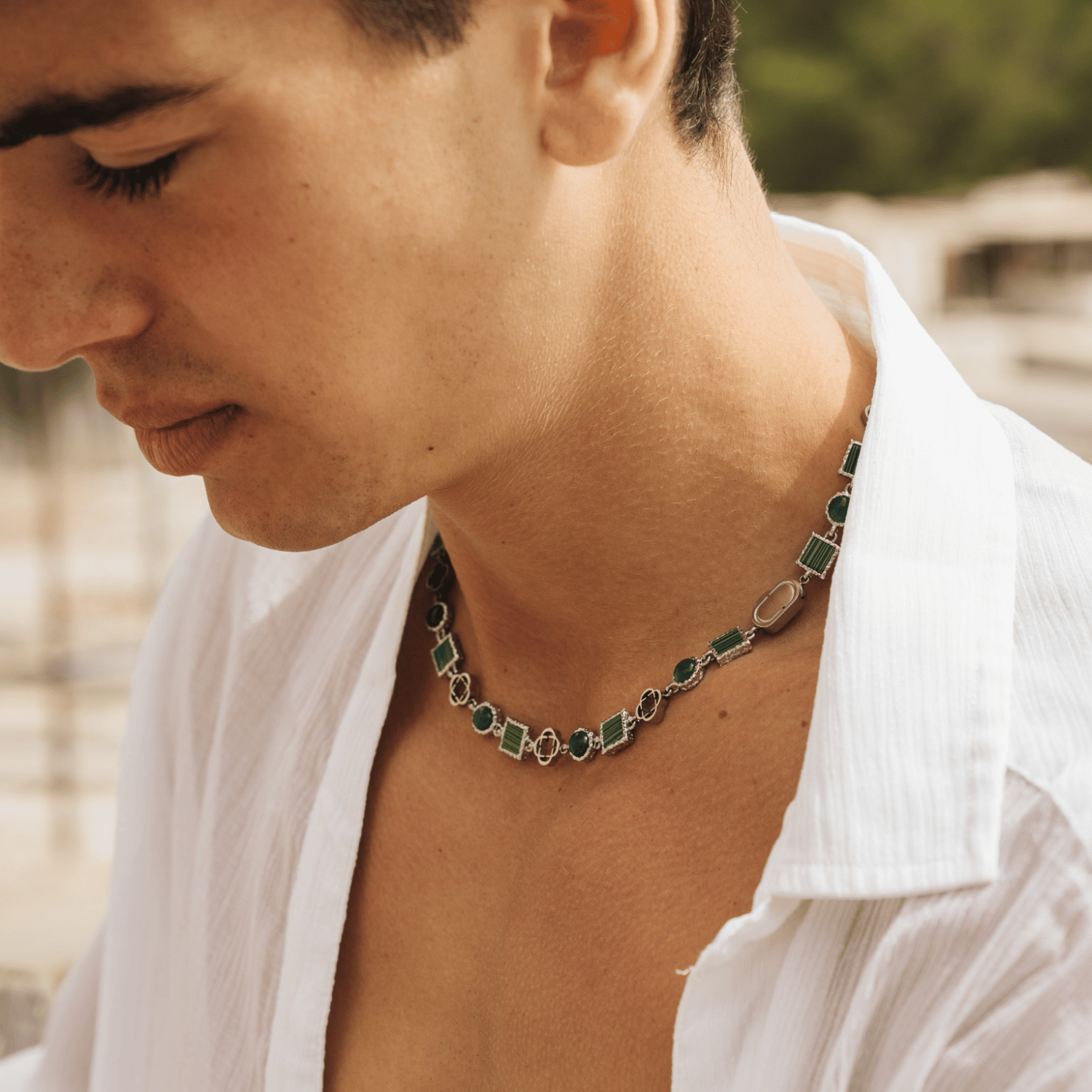 Green Quartz Gemstone Necklace (Silver)