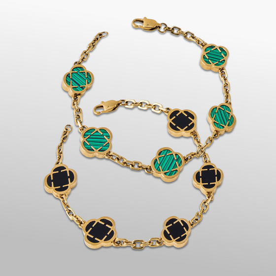 Armbandset mit Kleeblatt-Stein (Gold)