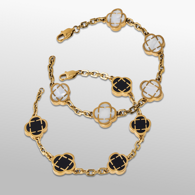 Clover Stone Bracelet Set (Gold)