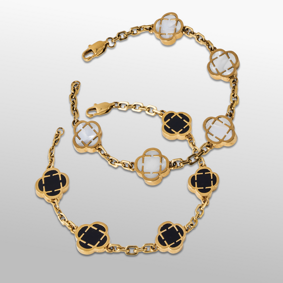 Armbandset mit Kleeblatt-Stein (Gold)