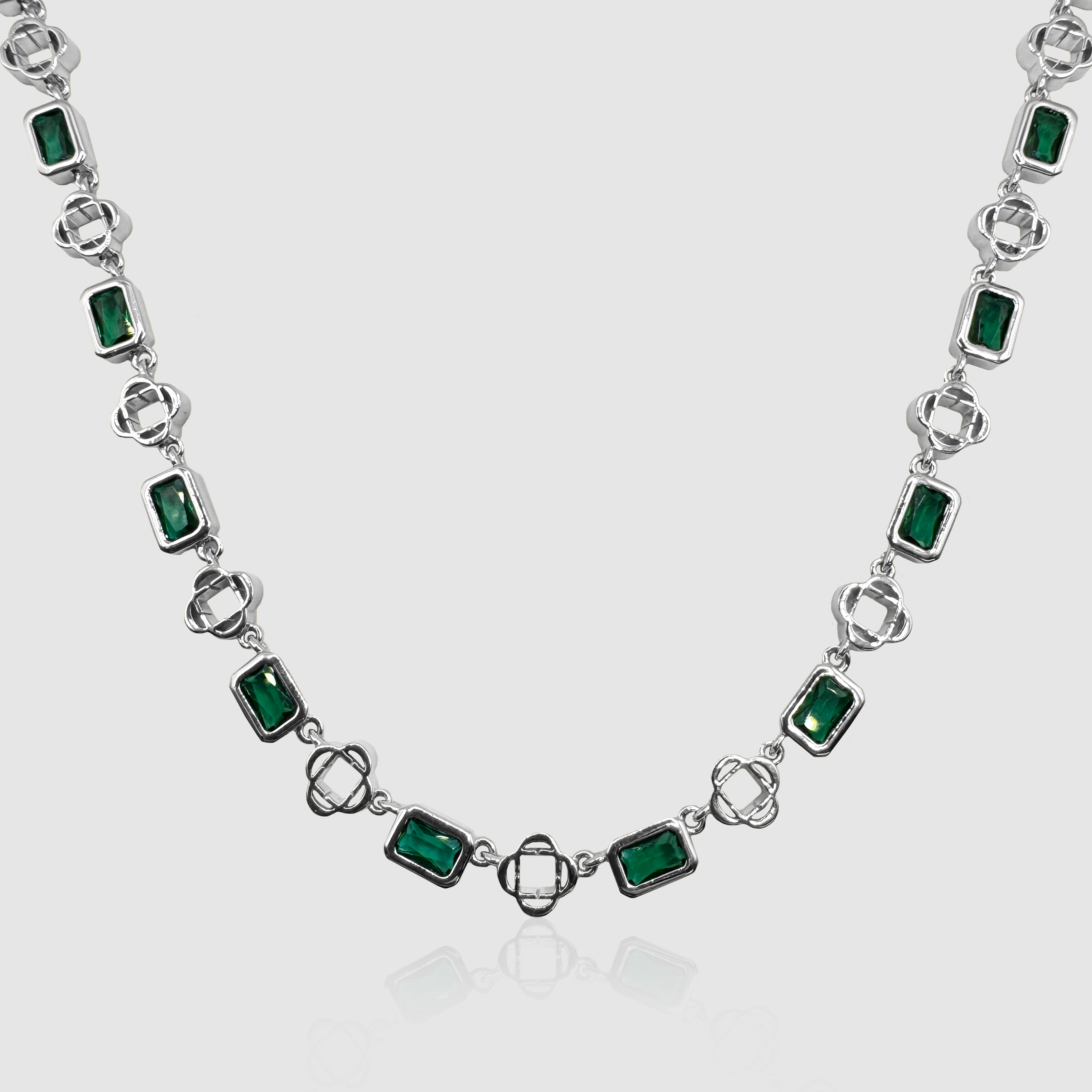 Grüne Edelstein-Klee-Halskette (Silber)