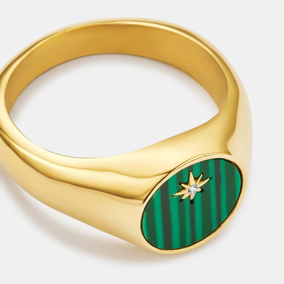 Anillo de sello estrella del norte de malaquita (oro)
