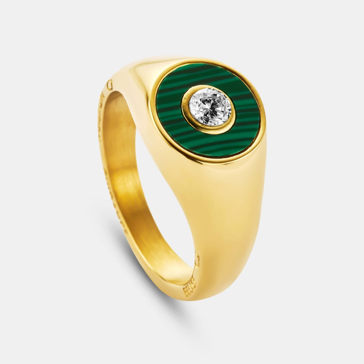 Malachite Round Gem Signet Ring (Gold)