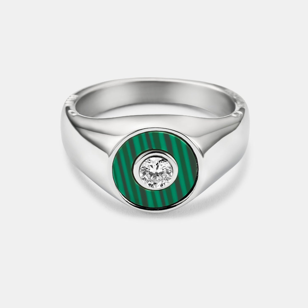 Malachite Round Gem Signet Ring (Silver)
