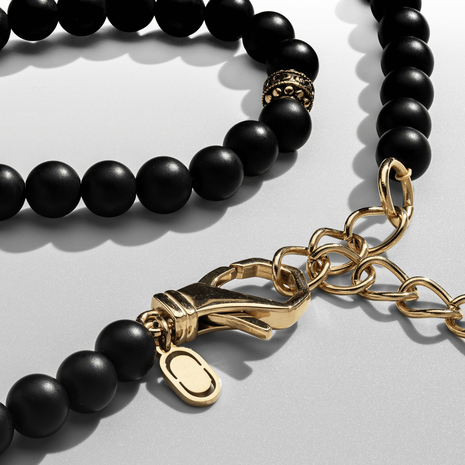 Matte Onyx Beaded Necklace (Gold)