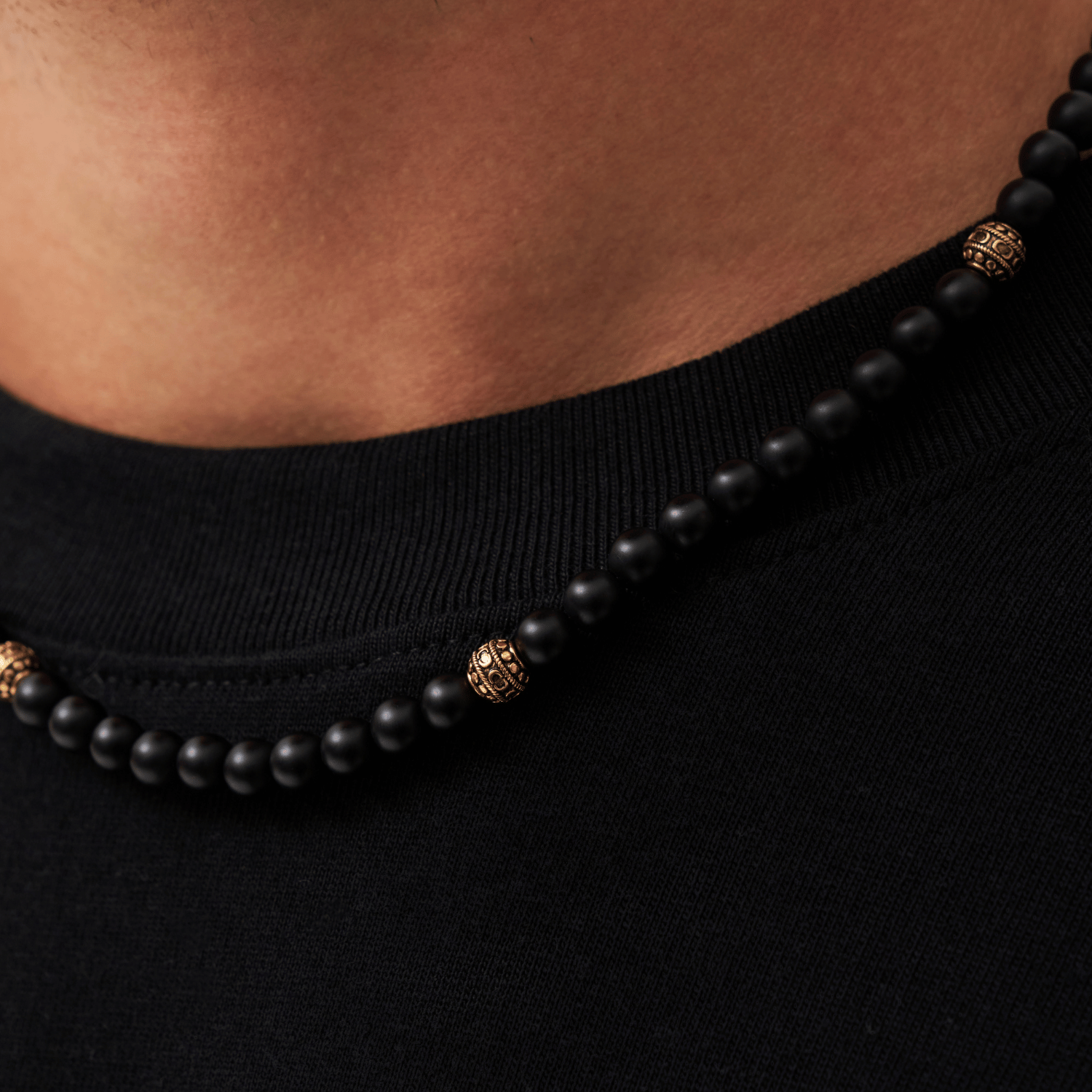 Matte Onyx Beaded Necklace (Gold)