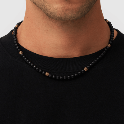 Matte Onyx Beaded Necklace (Gold)