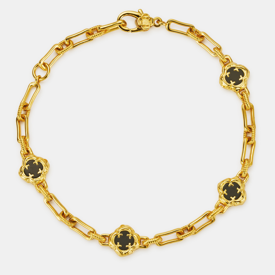 Bracelet trèfle onyx fondu (or 18 carats) | Argent sterling