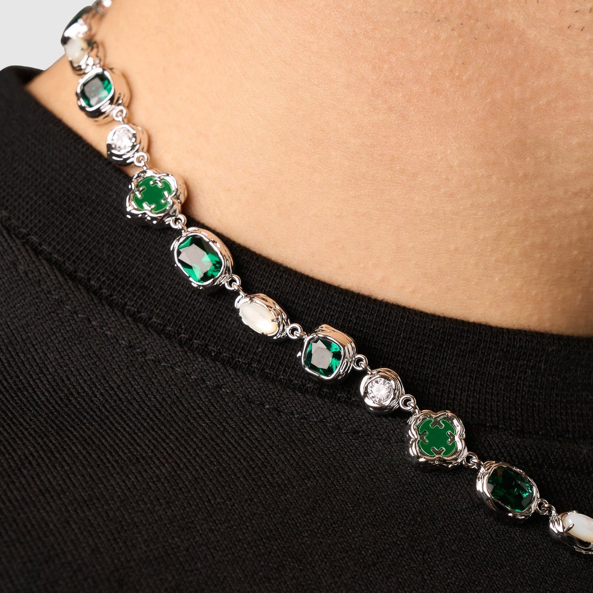 Melted Emerald Gemstone Necklace (Silver)