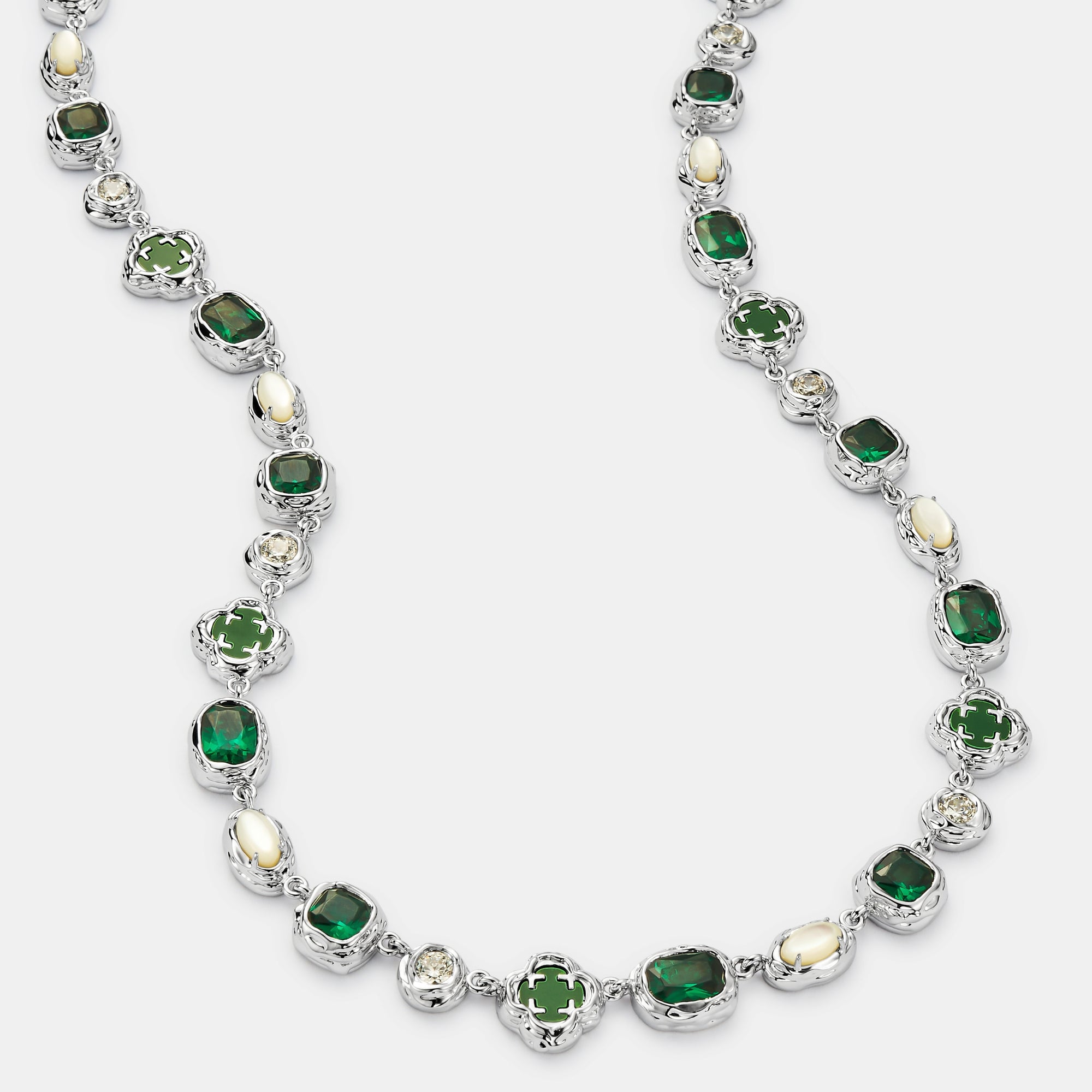 Melted Emerald Gemstone Necklace (Silver)