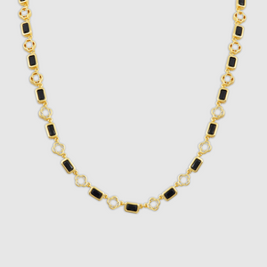 Collana Quadrifoglio con pietra Onice (Oro)