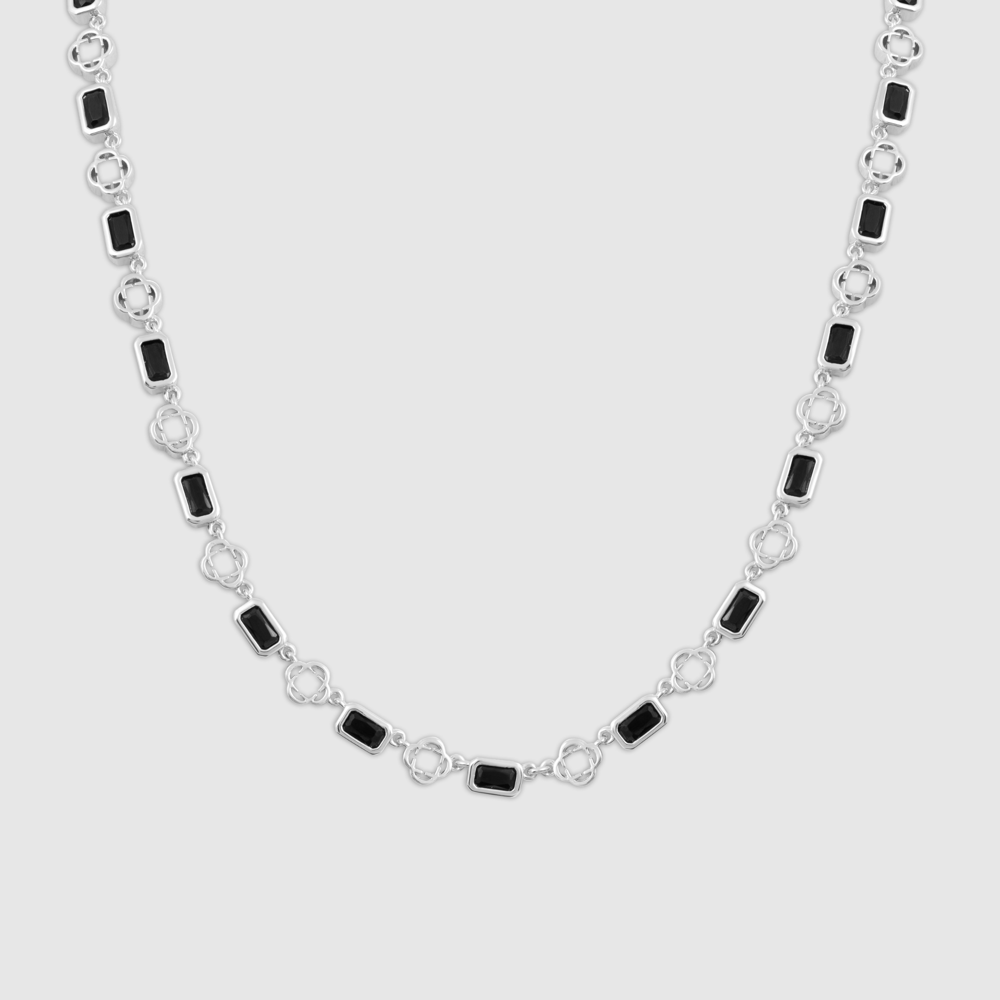 Onyx Gemstone Clover Necklace (Silver)