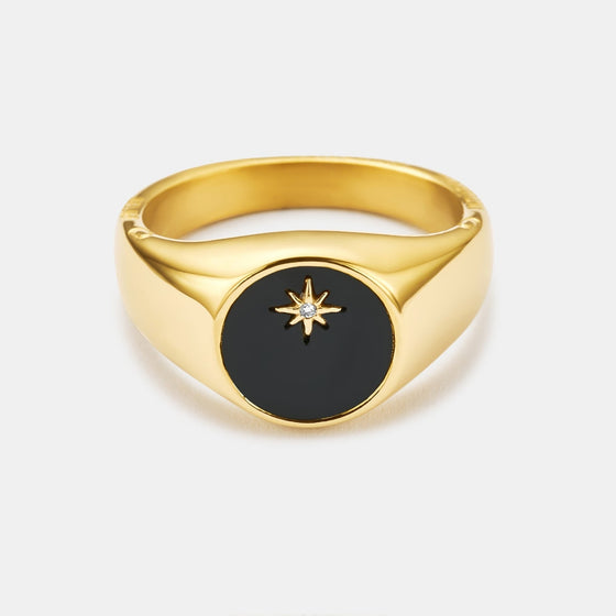 Anillo de sello estrella del norte de ónice (oro)