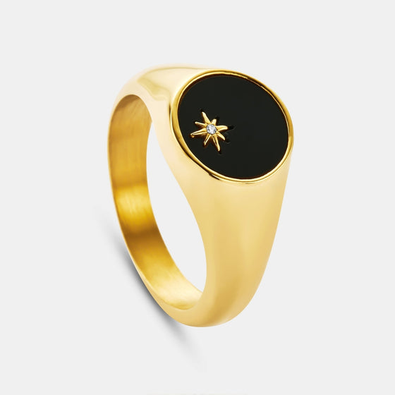 Anillo de sello estrella del norte de ónice (oro)