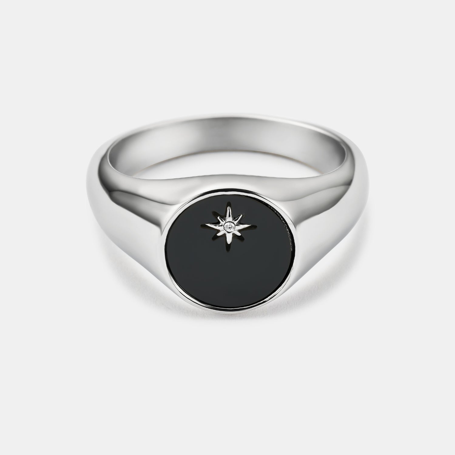 Onyx North Star Signet Ring (Silver)
