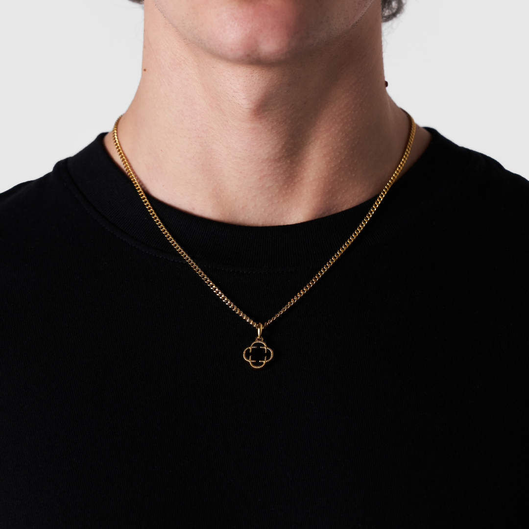 【CRAFTD London】ONYX CLOVER STONE ネックレス 2色 Onyx Clover Stone Pendant (Gold)