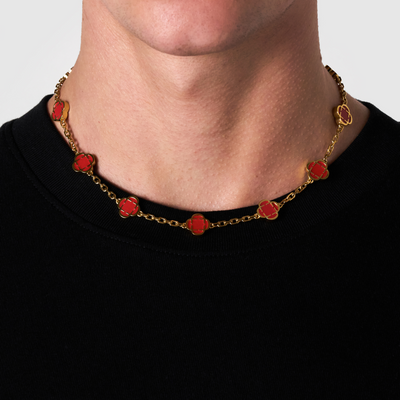 Collier en pierre de trèfle rouge (or)