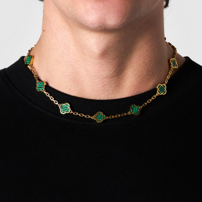 Collier en pierre de trèfle malachite (or)