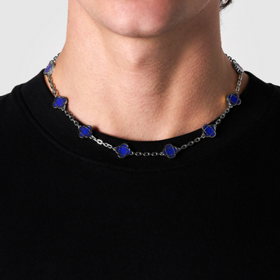 Collier en pierre de trèfle bleu (argent)