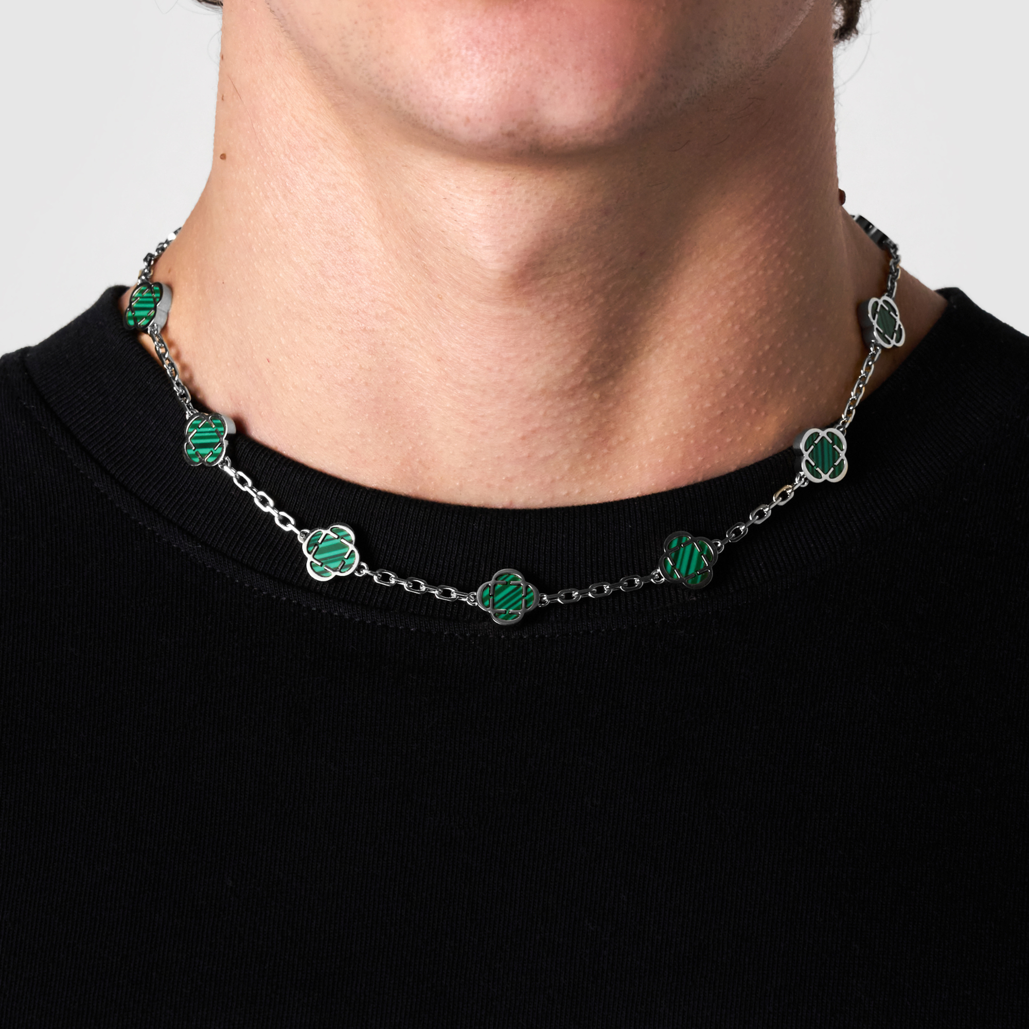 送税込【CRAFTD London】Malachite Clover Stone Necklace(2色) Malachite Clover Stone Necklace (Silver)