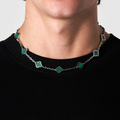 Collier en pierre de trèfle malachite (argent)