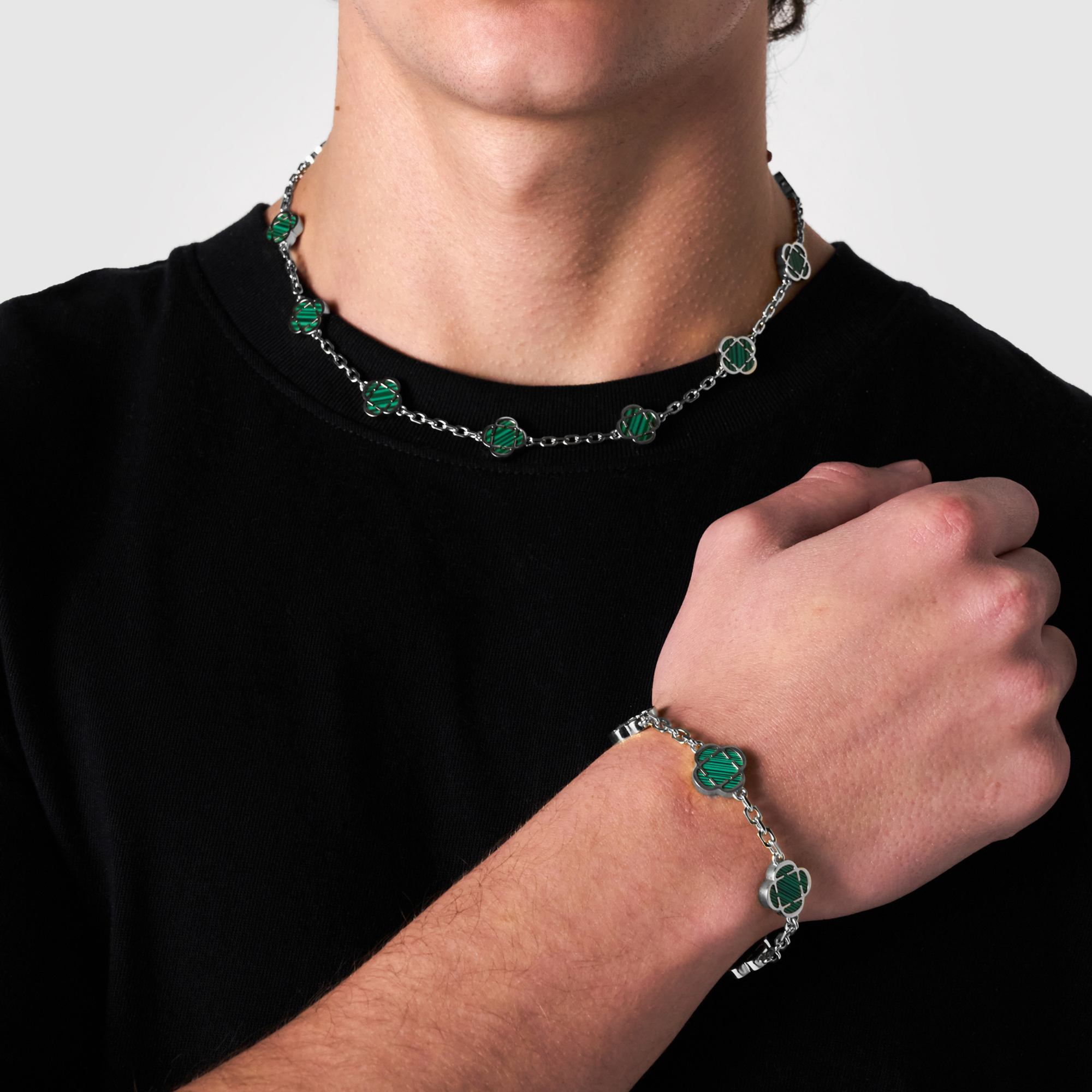 CRAFTD London ネックレス MALACHITE CLOVER STONE NECKLACE Malachite Clover Stone Necklace (Silver)