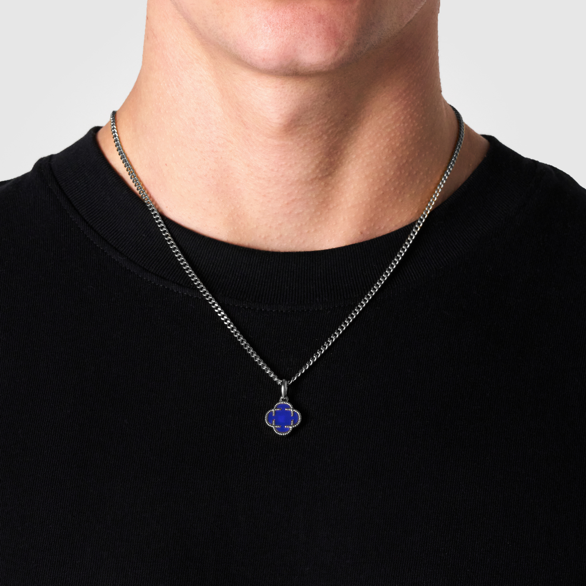 Blue Clover Stone Pendant (Silver)