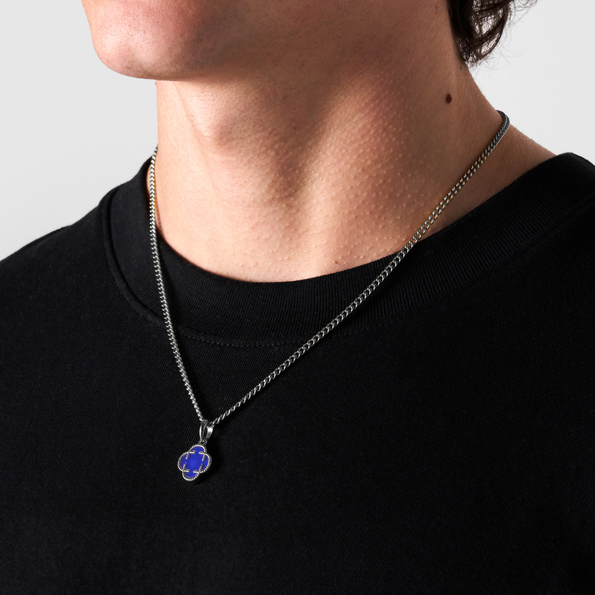 Blue Clover Stone Pendant (Silver)