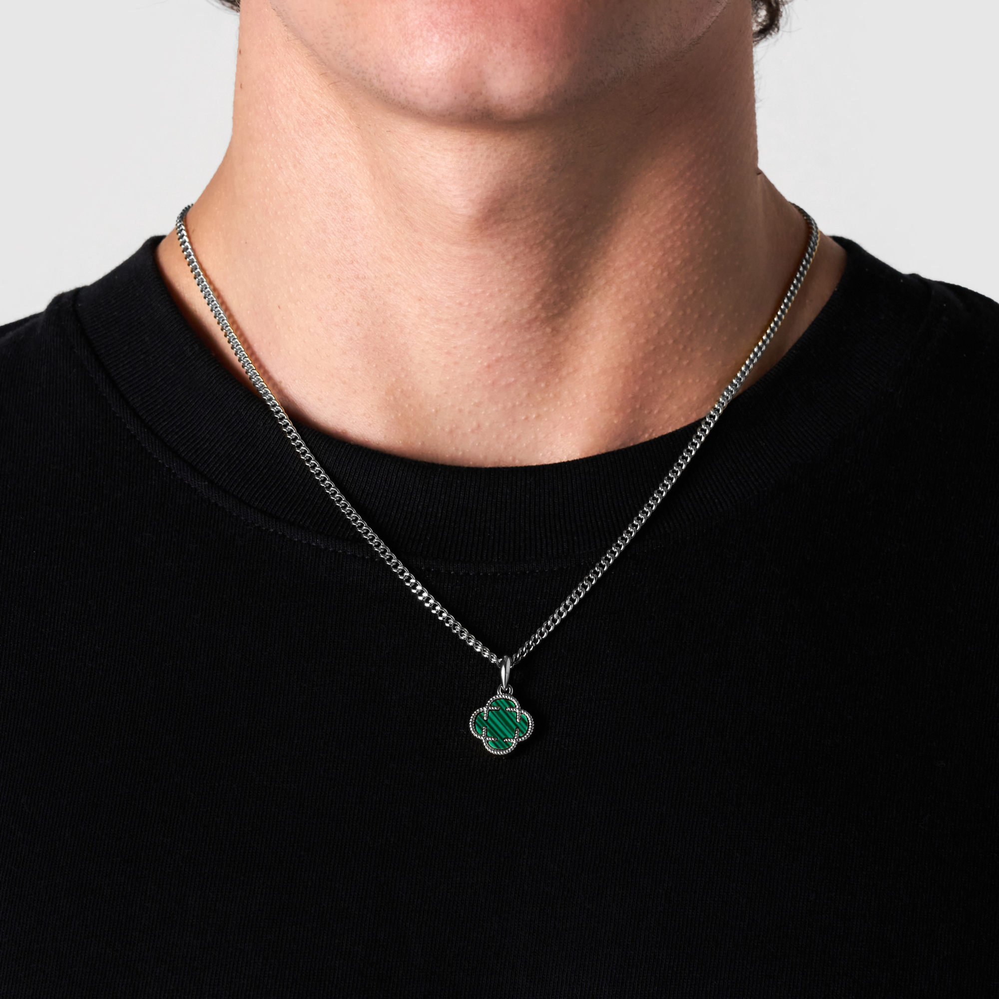 送税込【CRAFTD London】Malachite Clover Stone Necklace(2色) Malachite Clover Stone Pendant (Silver)