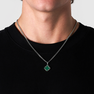 Pendentif en pierre de trèfle malachite (argent)