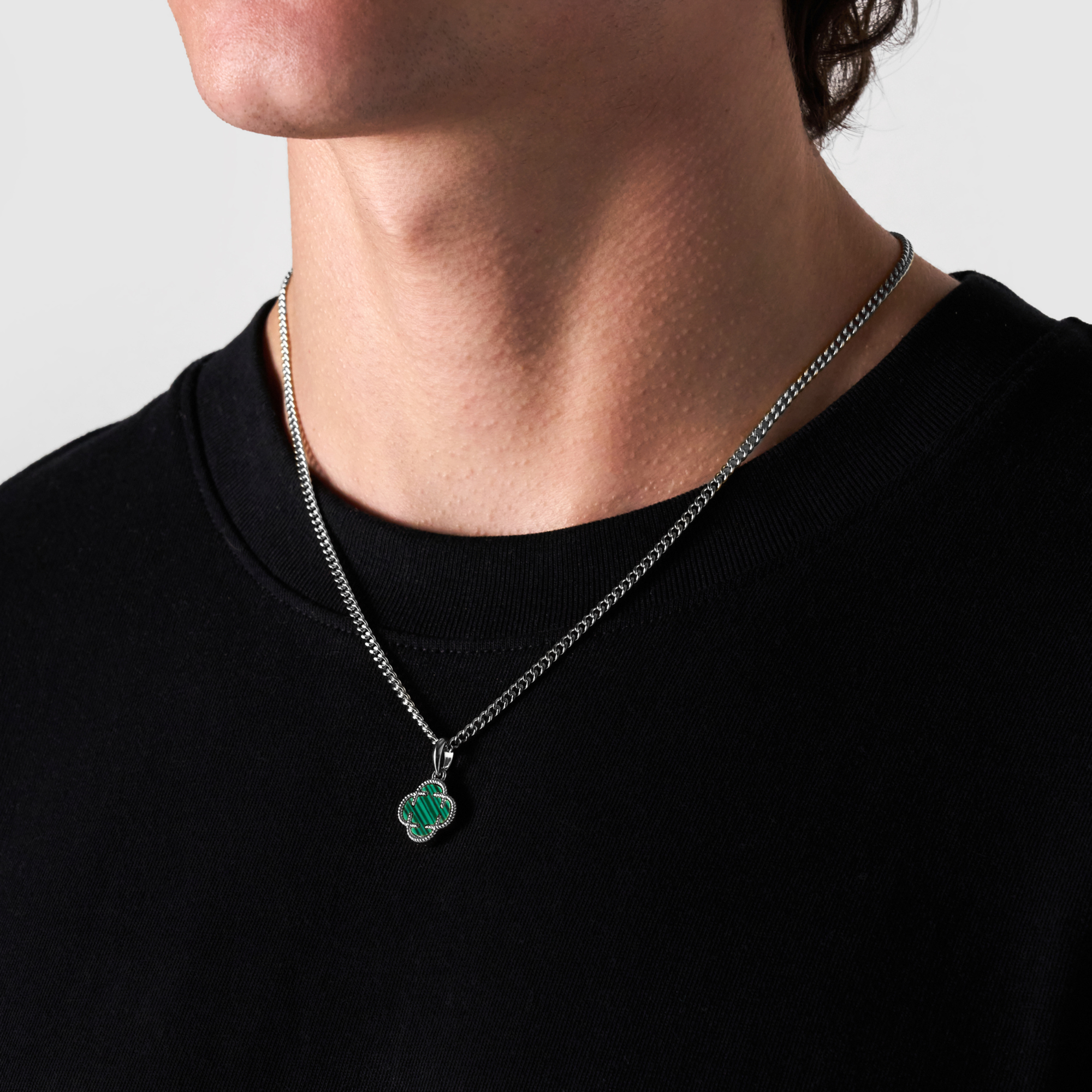 Malachite Clover Stone Pendant (Silver)