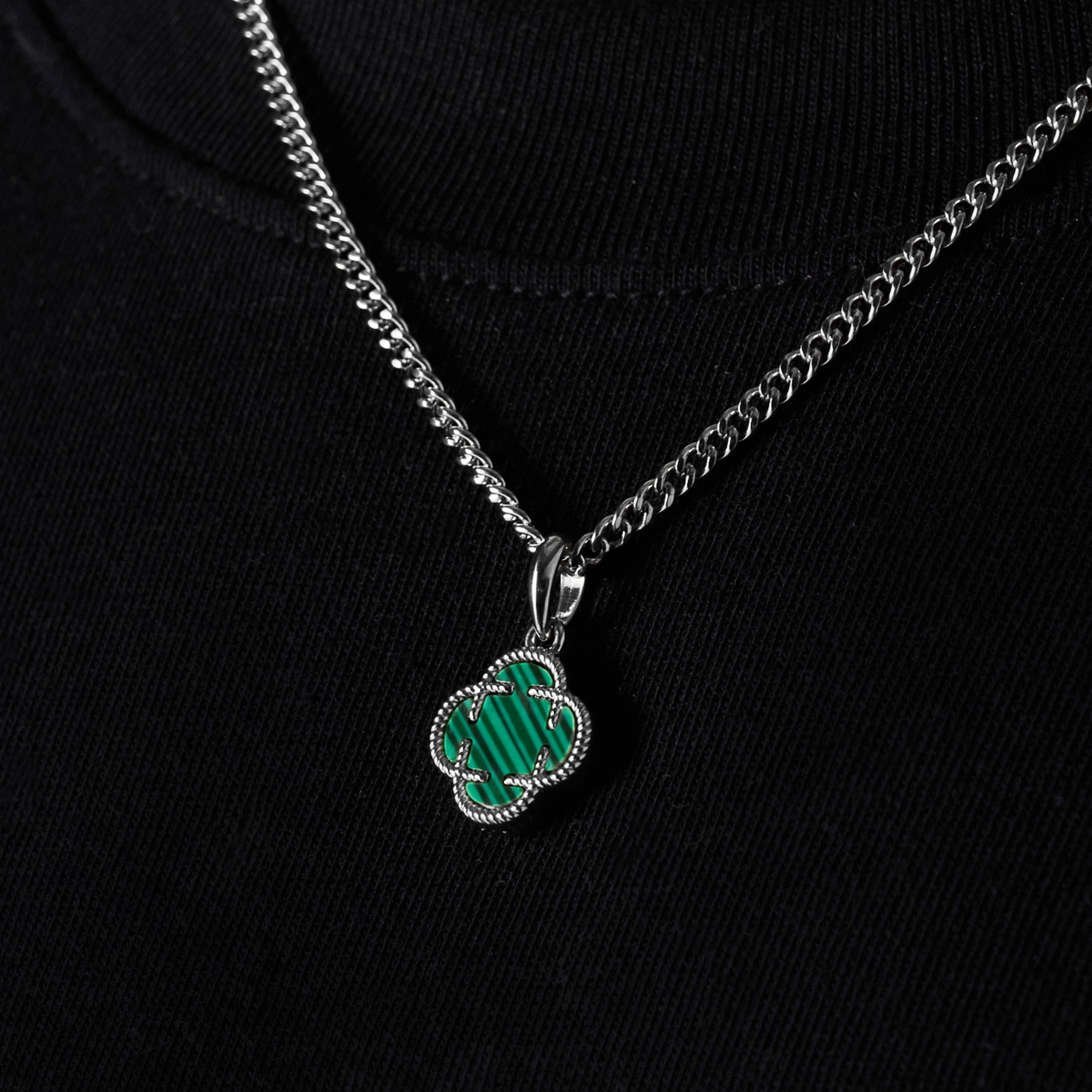 CRAFTD London ネックレス MALACHITE CLOVERSTONE PENDANT Malachite Clover Stone Pendant (Silver)
