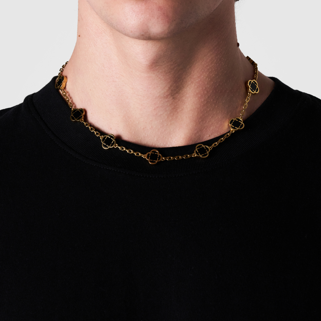 送税込【CRAFTD London】Onyx Clover Stone Necklace (2色) 国発 Onyx Clover Stone Necklace (Gold)