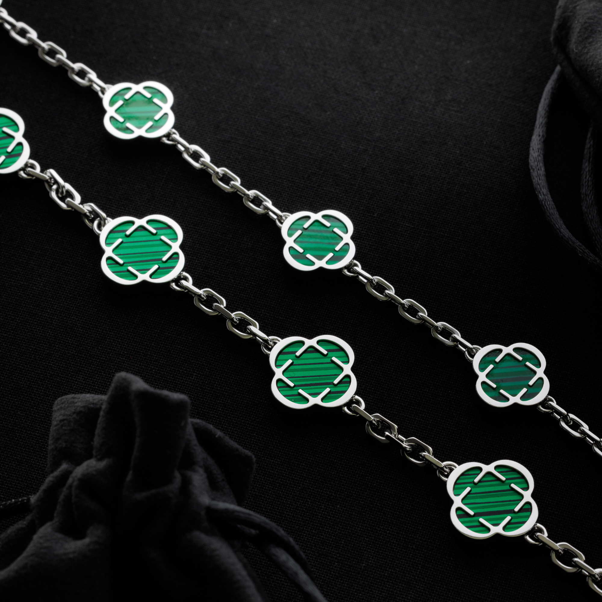 送税込【CRAFTD London】Malachite Clover Stone Necklace(2色) Malachite Clover Stone Necklace (Silver)