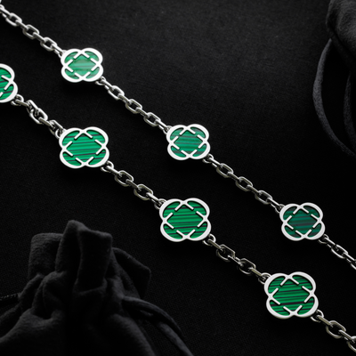 Collier en pierre de trèfle malachite (argent)