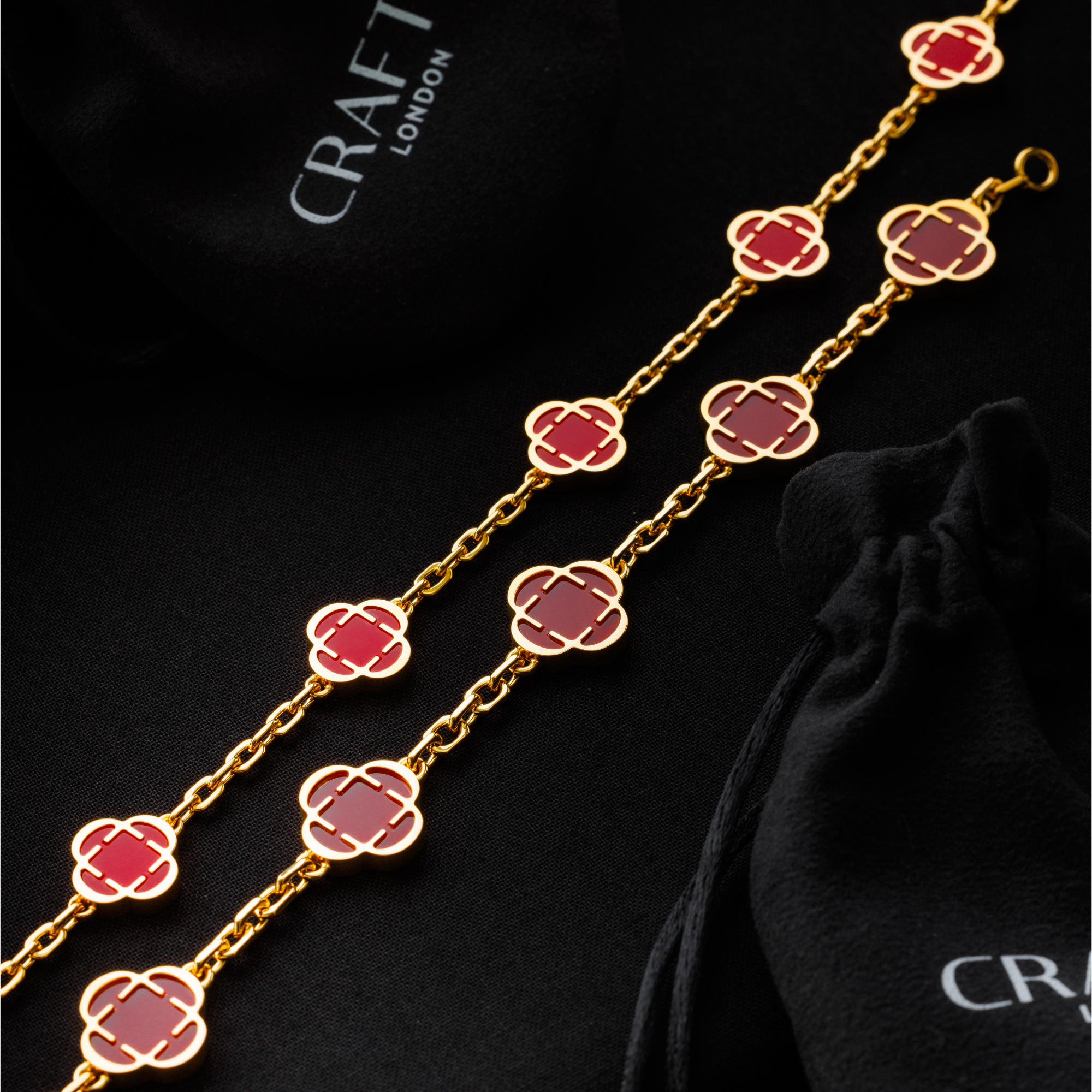 CRAFTD London ネックレス RED CLOVER STONE NECKLACE Red Clover Stone Necklace (Gold)