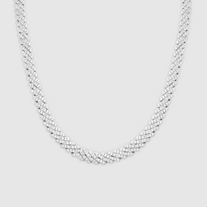 Catena Cubana Iced con Prong Link (Argento) 6mm