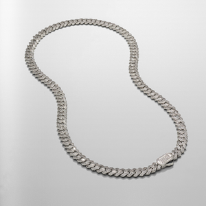Catena Cuban ghiacciata con maglie a griffe (Argento) 8mm