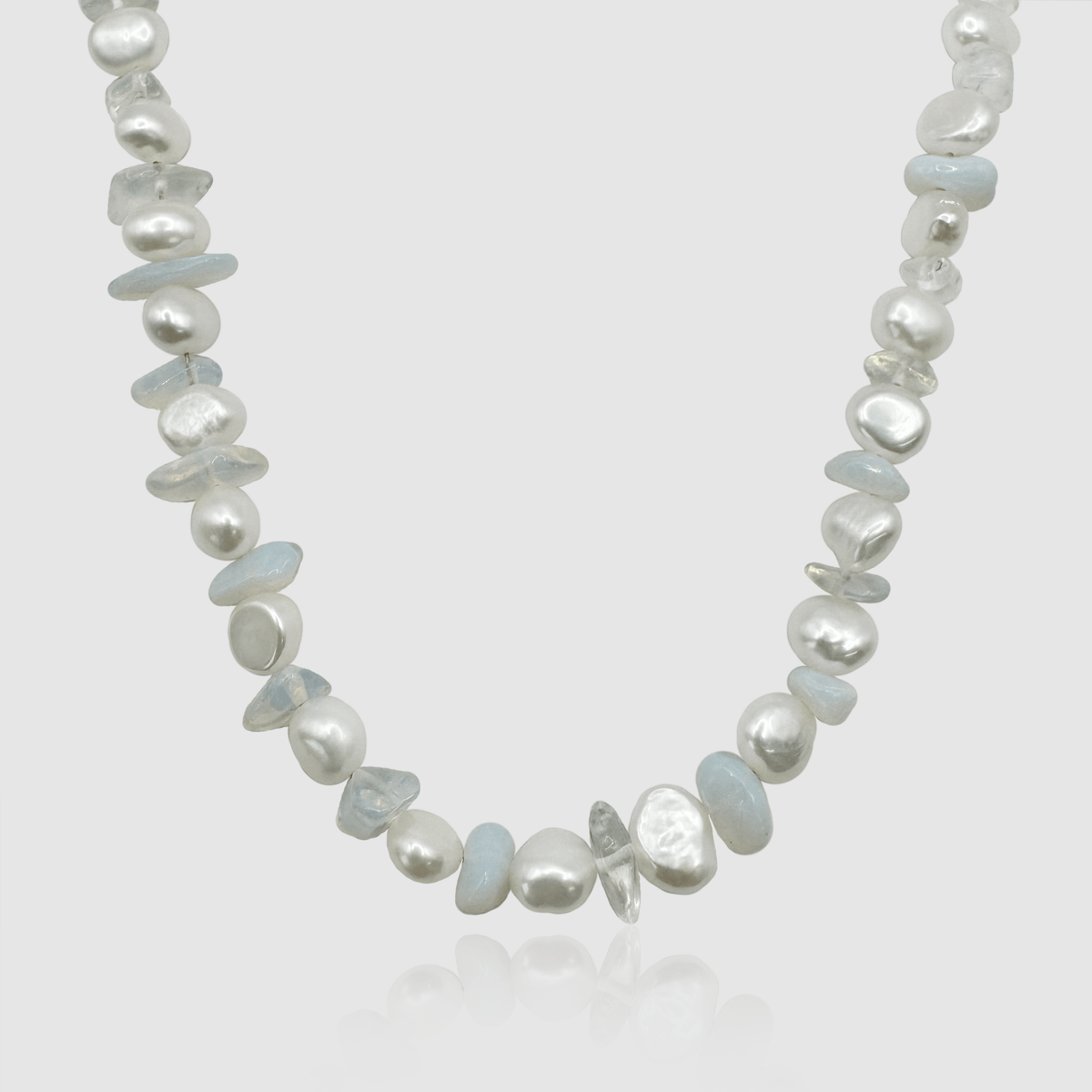 送税込【CRAFTD London】BLUE QUARTZ REAL PEARL NECKLACE (2色) Blue Quartz Real Pearl Necklace for Men (Silver) | CRAFTD London