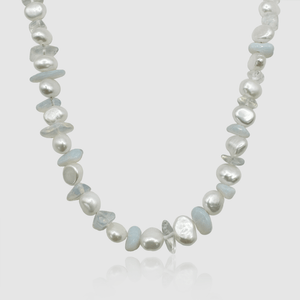 Collar de perlas reales de cuarzo azul (plata)
