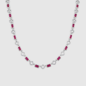 Collana Quadrifoglio con pietre rosse (Argento)