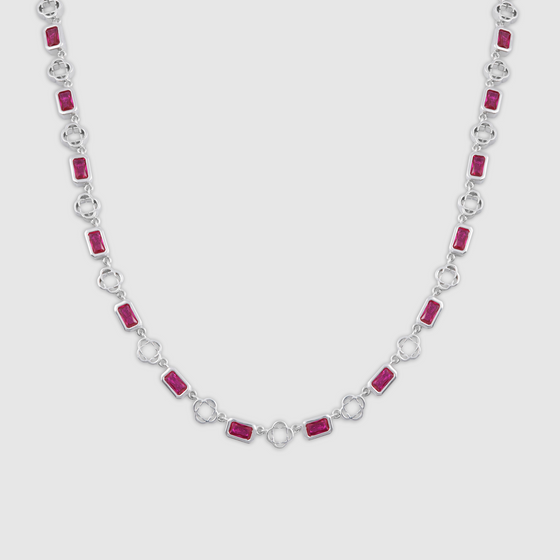 Red Gemstone Clover Necklace (Silver)