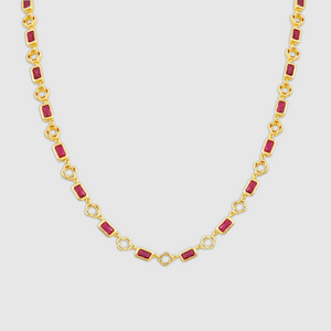 Collier trèfle en pierre précieuse rouge (Or)