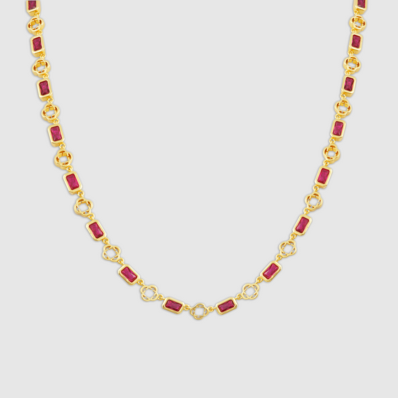 Red Gemstone Clover Necklace (Gold)